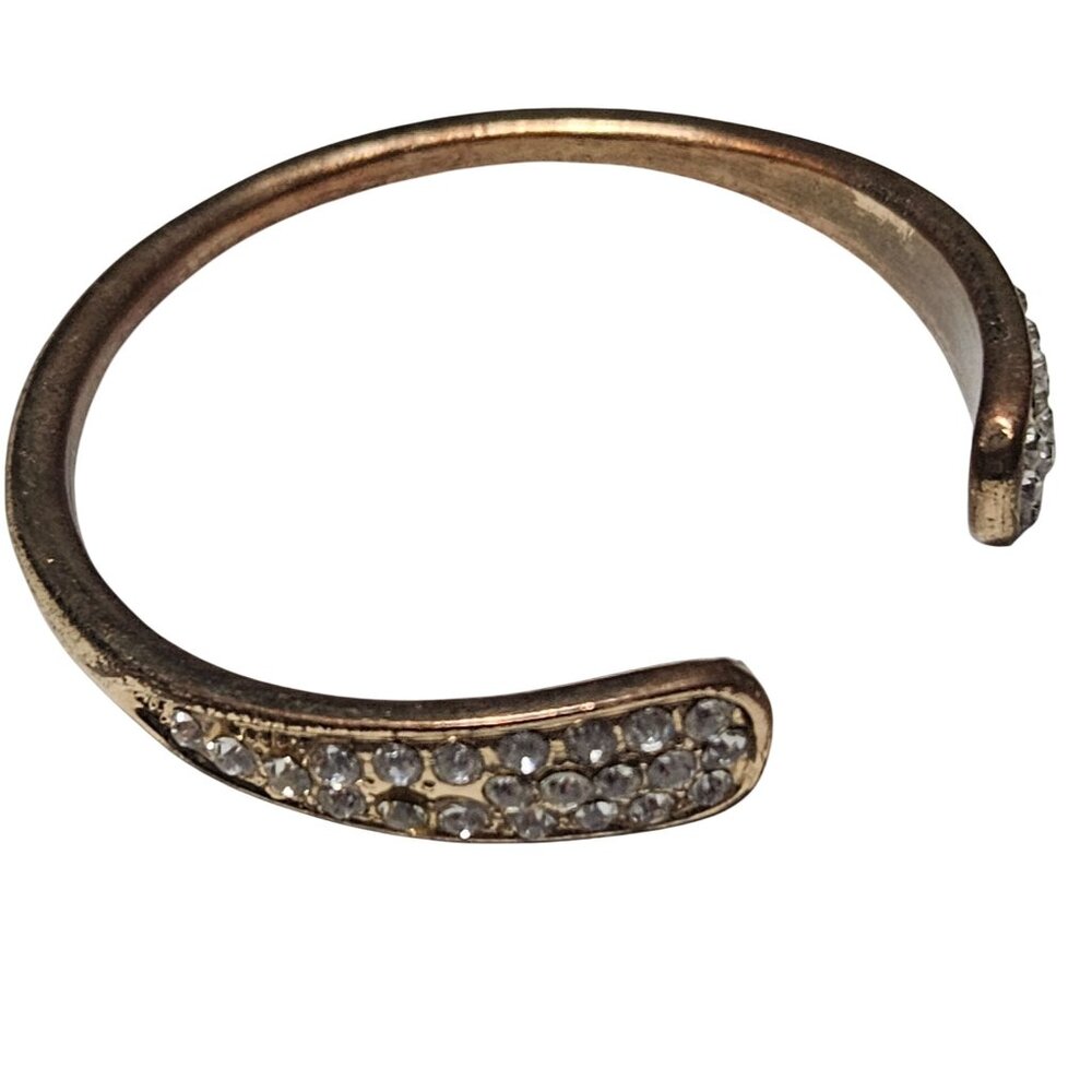 Elegant Rhinestone Gold Tone Open Cuff Bracelet Classic Minimalist Fashion Women